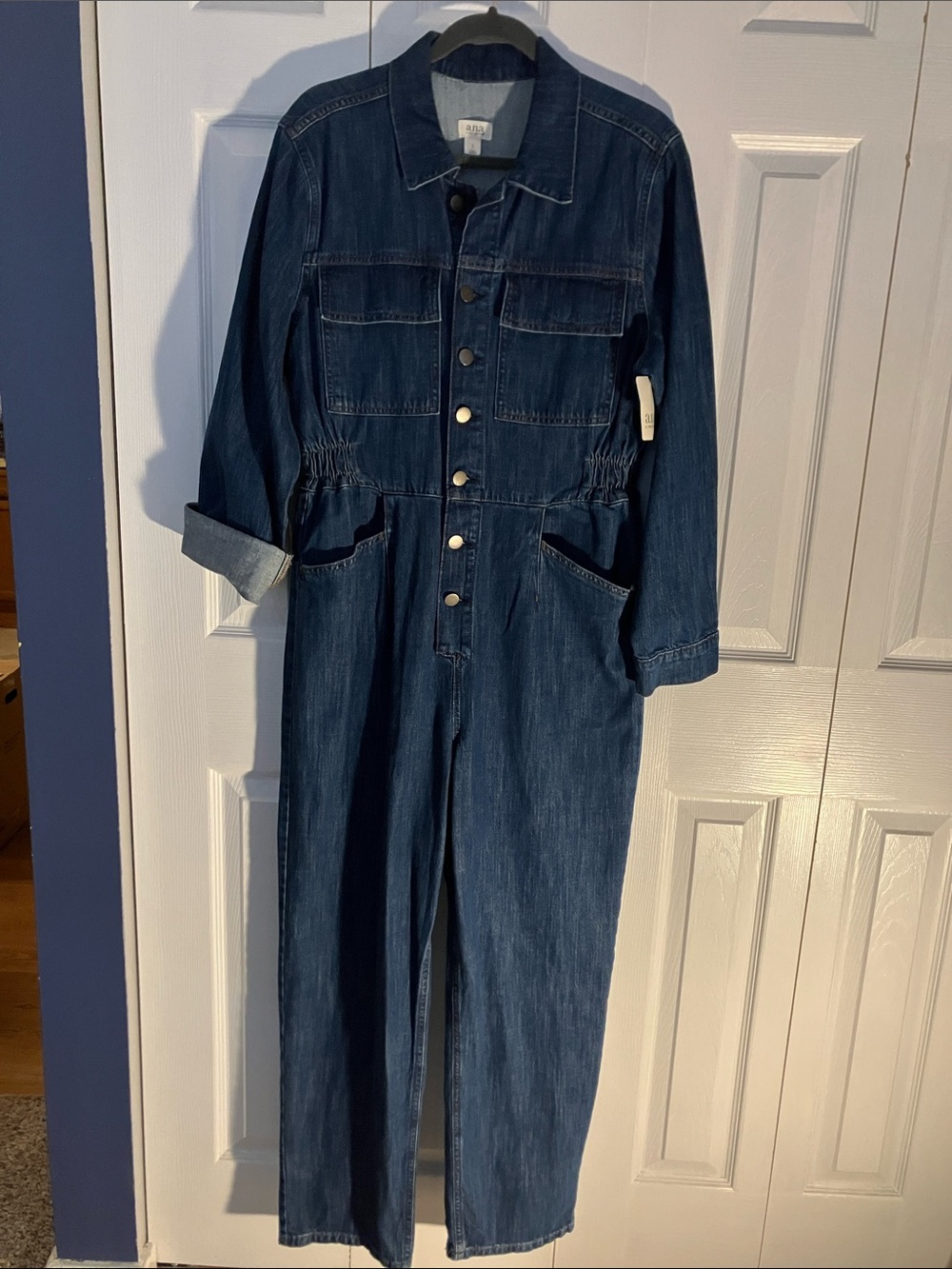 a.n.a Dark Blue Denim Relaxed Jumpsuit